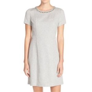 Eliza J Jersey Knit Short Sleeve Embellished Dress in Gray